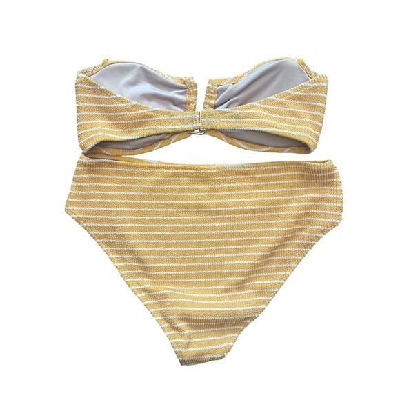 Shade Shore Women's Yellow Striped Two Piece High Waisted Bottom Swimsuit Large - Picture 2 of 4